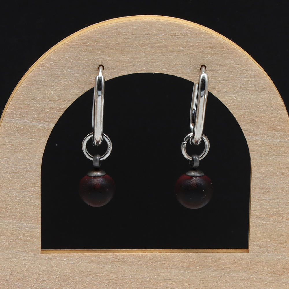 Frosted Purple Glass Oval Hoop Earrings