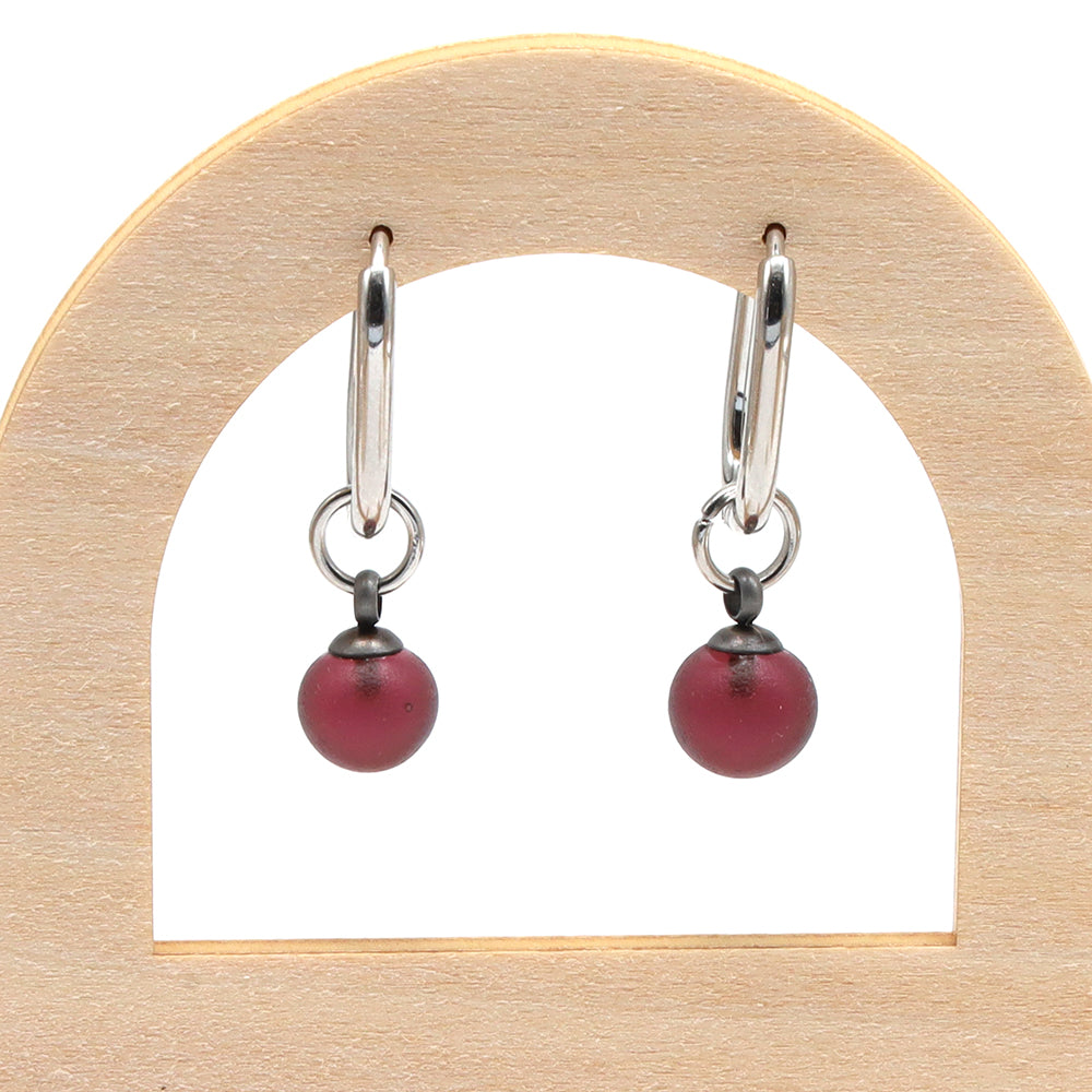 Frosted Purple Glass Oval Hoop Earrings