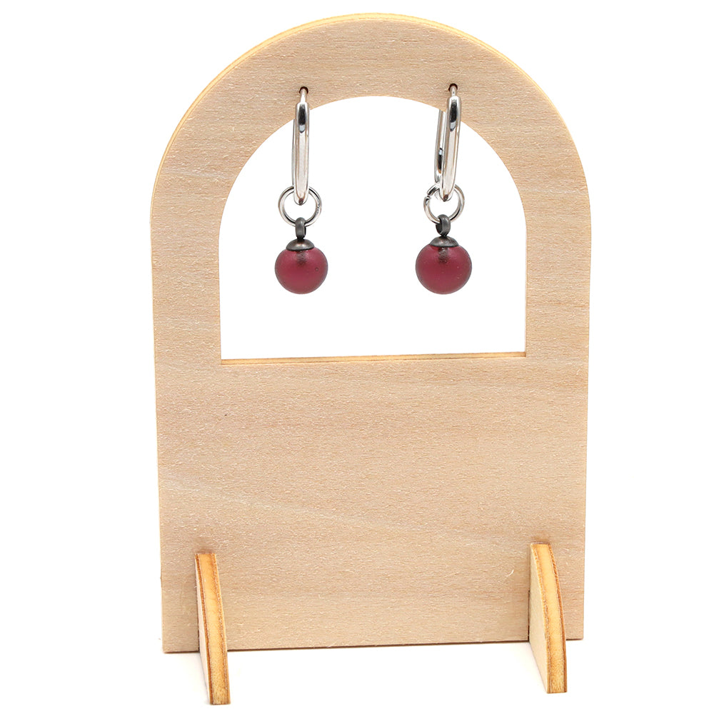 Frosted Purple Glass Oval Hoop Earrings