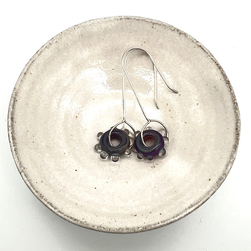 Purple Iris Water Droplet Silver Drop Earrings