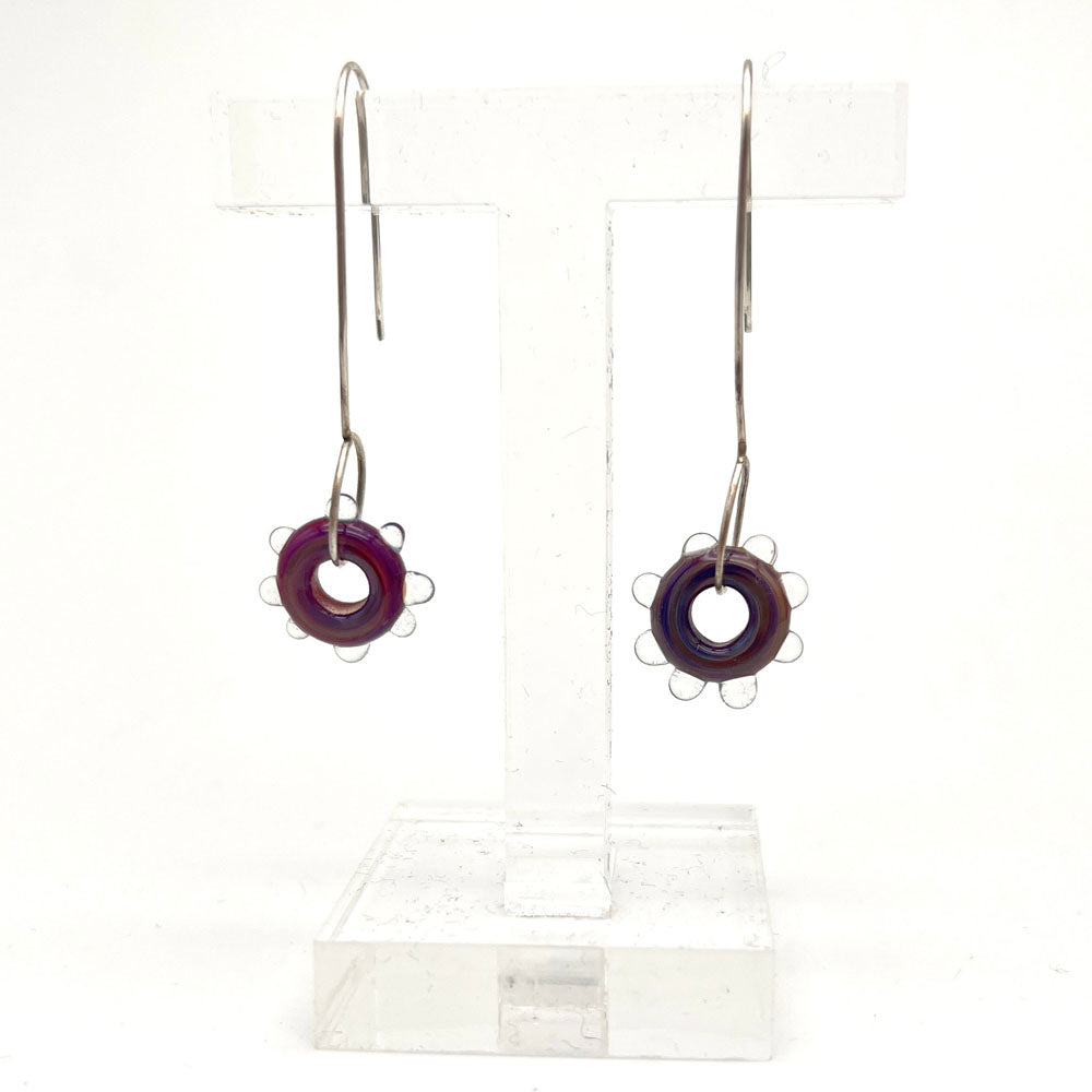 Purple Iris Water Droplet Silver Drop Earrings