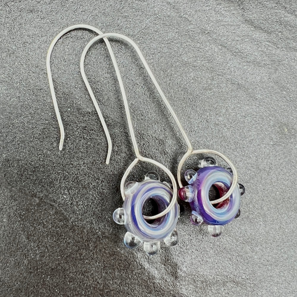 Purple Iris Water Droplet Silver Drop Earrings