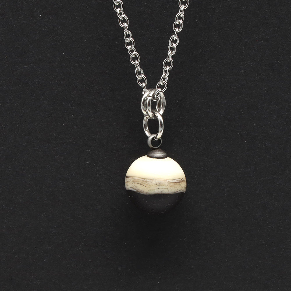 Purple and Ivory Sphere Charm Stainless Steel Necklace