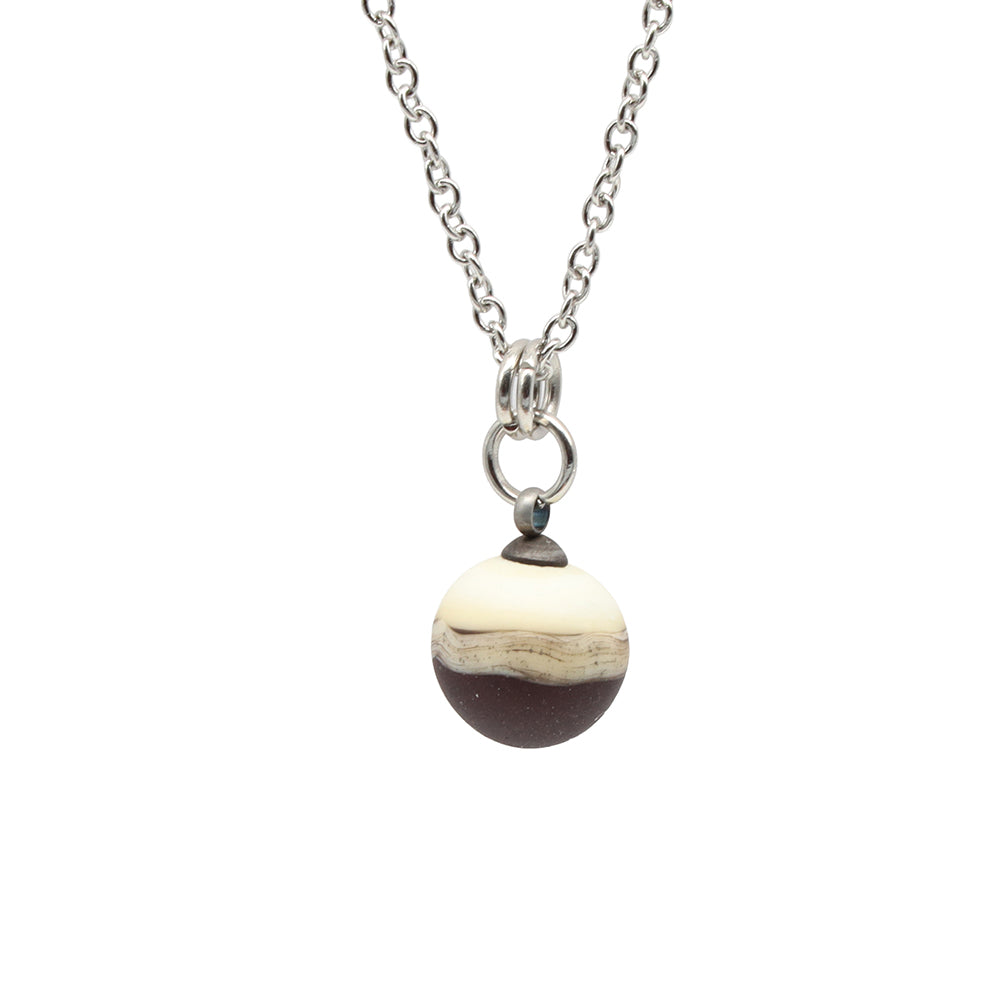 Purple and Ivory Sphere Charm Stainless Steel Necklace