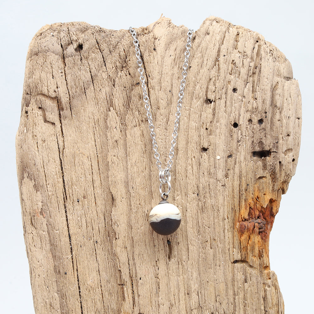 Purple and Ivory Sphere Charm Stainless Steel Necklace