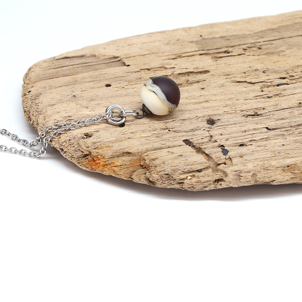 Purple and Ivory Sphere Charm Stainless Steel Necklace