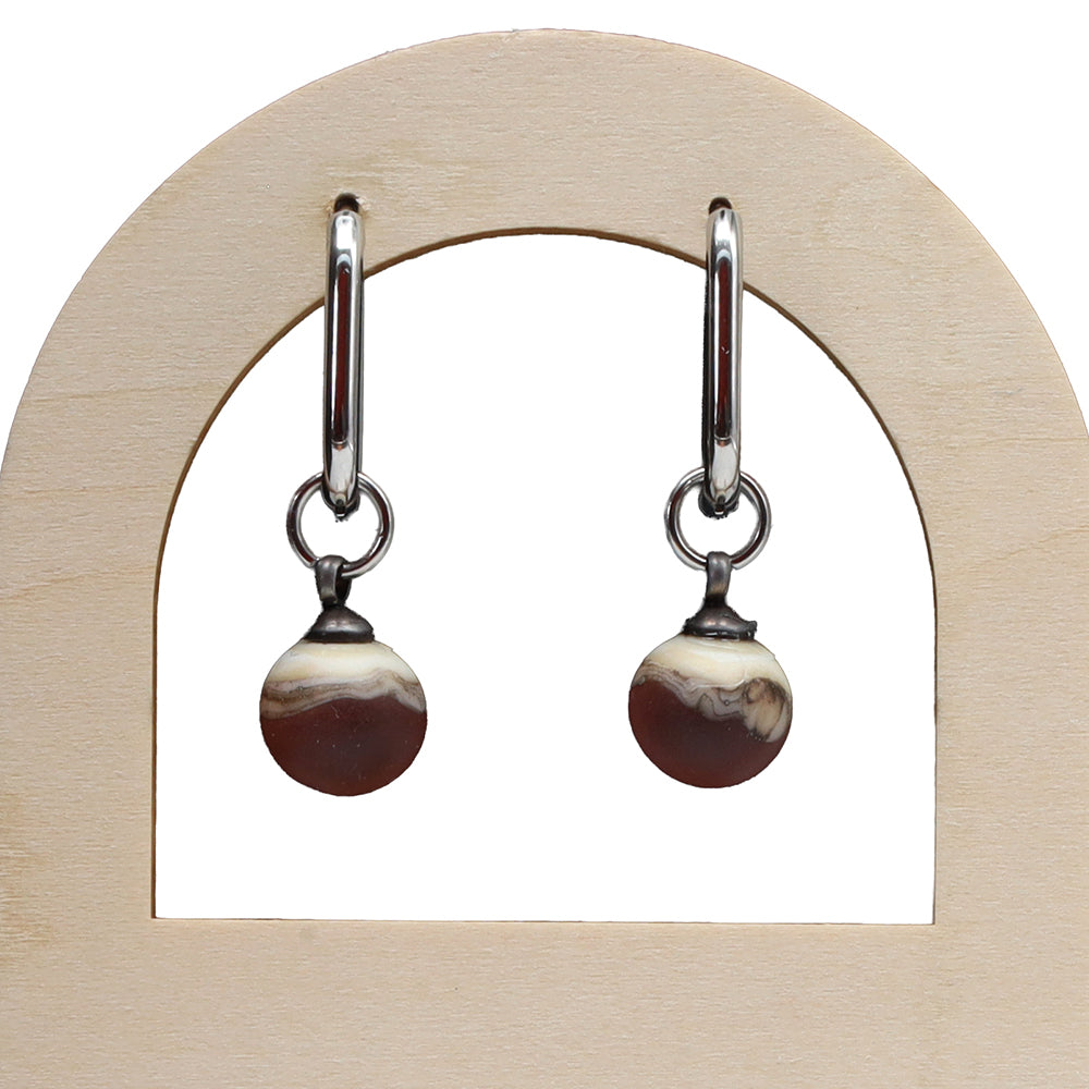 Frosted Purple and Ivory Glass Oval Hoop Earrings