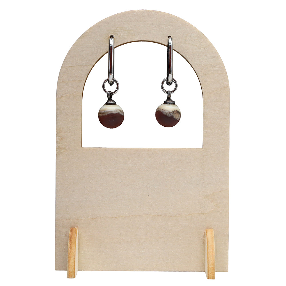 Frosted Purple and Ivory Glass Oval Hoop Earrings