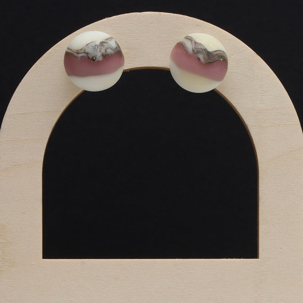 Frosted Purple and Ivory Glass Stud Earrings