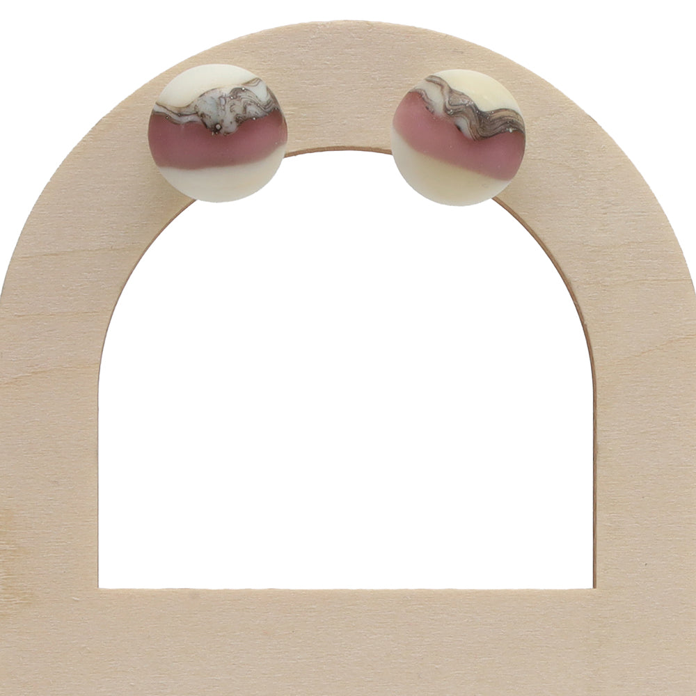 Frosted Purple and Ivory Glass Stud Earrings
