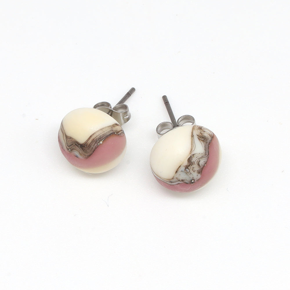 Frosted Purple and Ivory Glass Stud Earrings