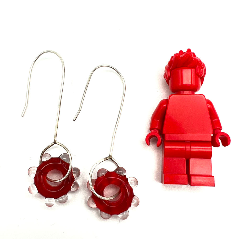 Red Water Droplet Silver Drop Earrings