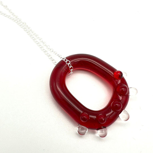 Red Water Droplet Glass Link Necklace