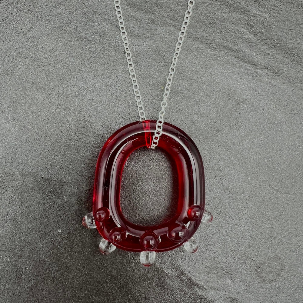 Red Water Droplet Glass Link Necklace