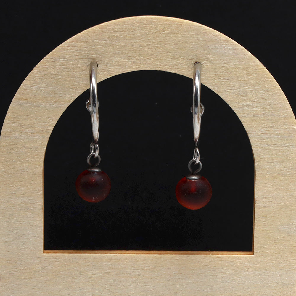 Frosted Red Glass Half Hoop Earrings
