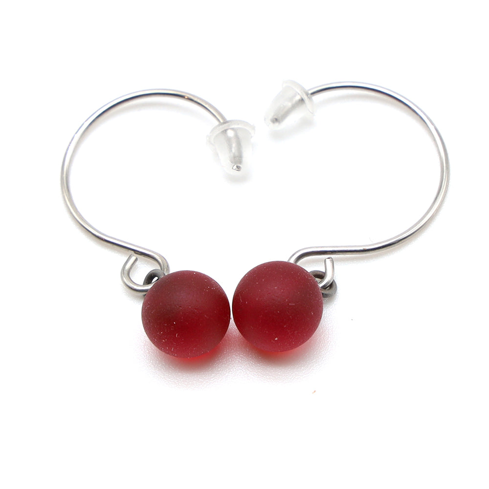 Frosted Red Glass Hook Earrings