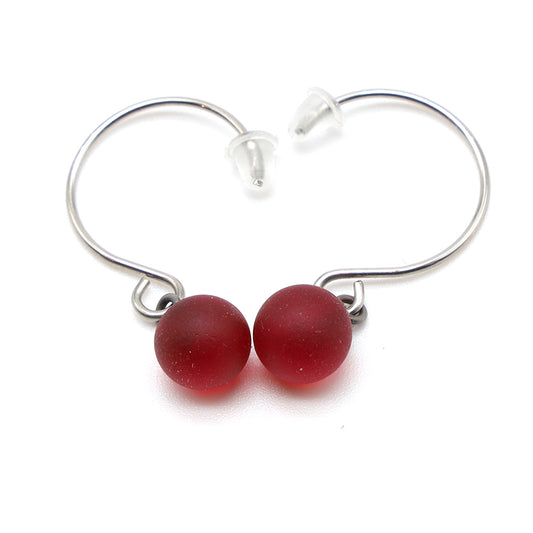 Frosted Red Glass Hook Earrings