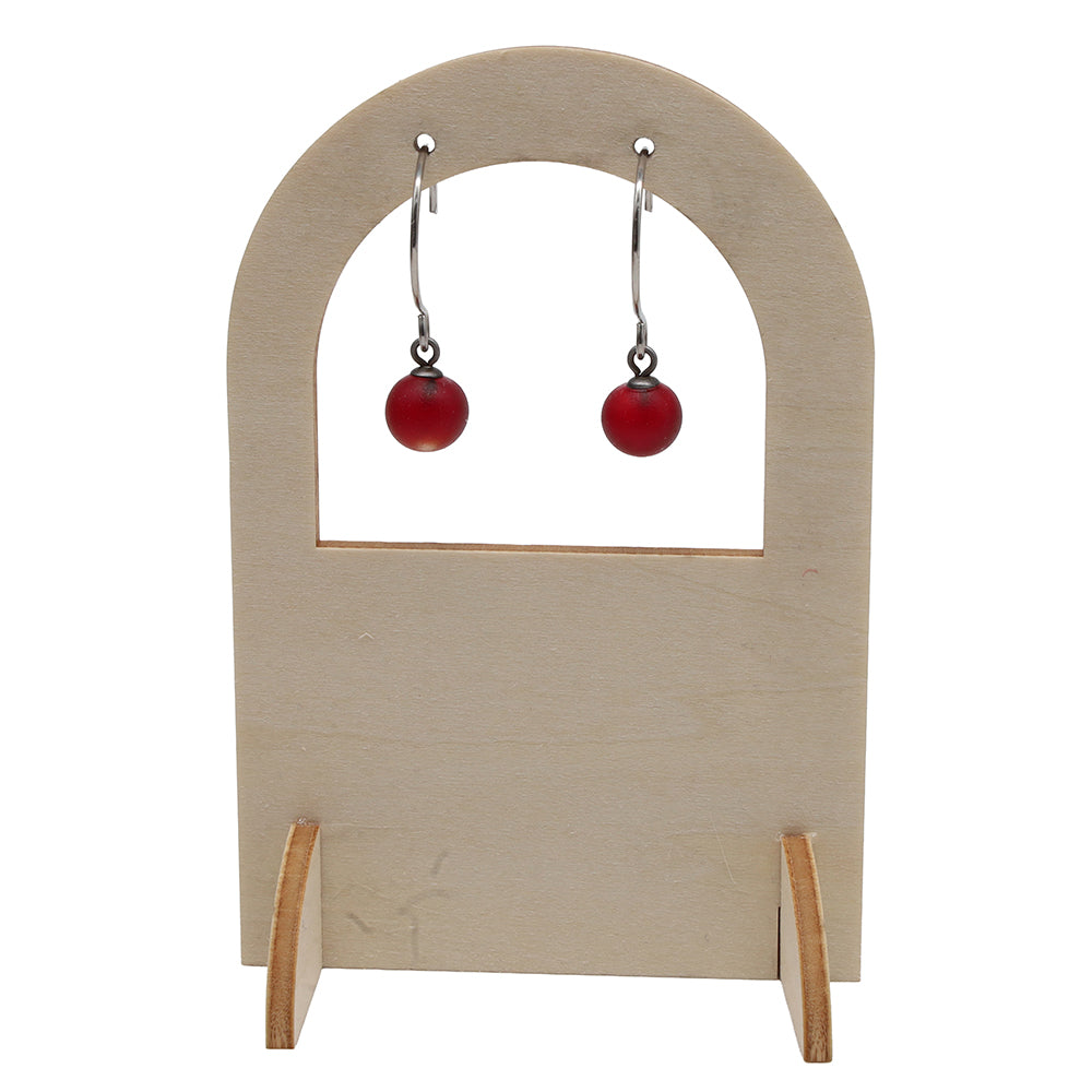 Frosted Red Glass Hook Earrings