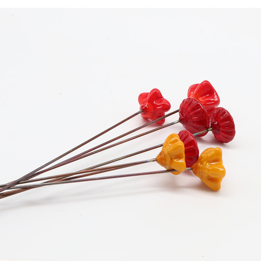 Festive Red and Gold Glass Flowers with Vase