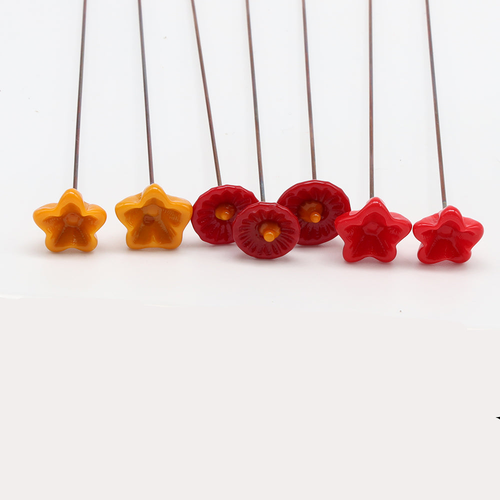 Festive Red and Gold Glass Flowers with Vase