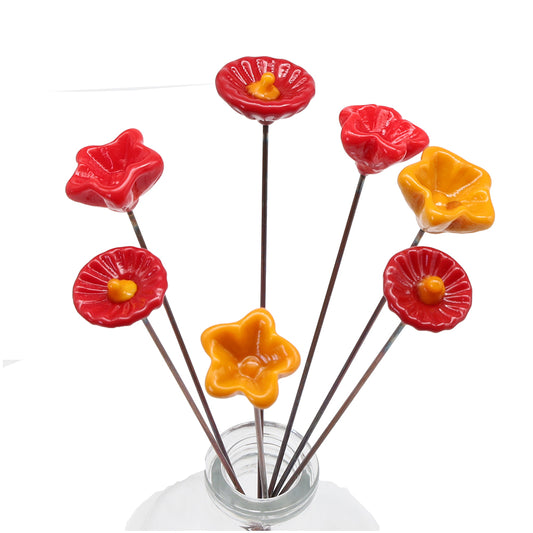 Festive Red and Gold Glass Flowers with Vase