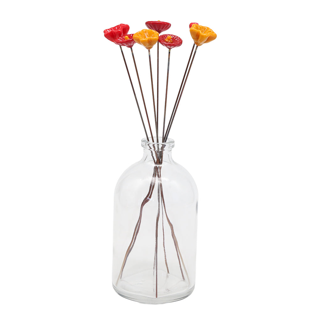 Festive Red and Gold Glass Flowers with Vase