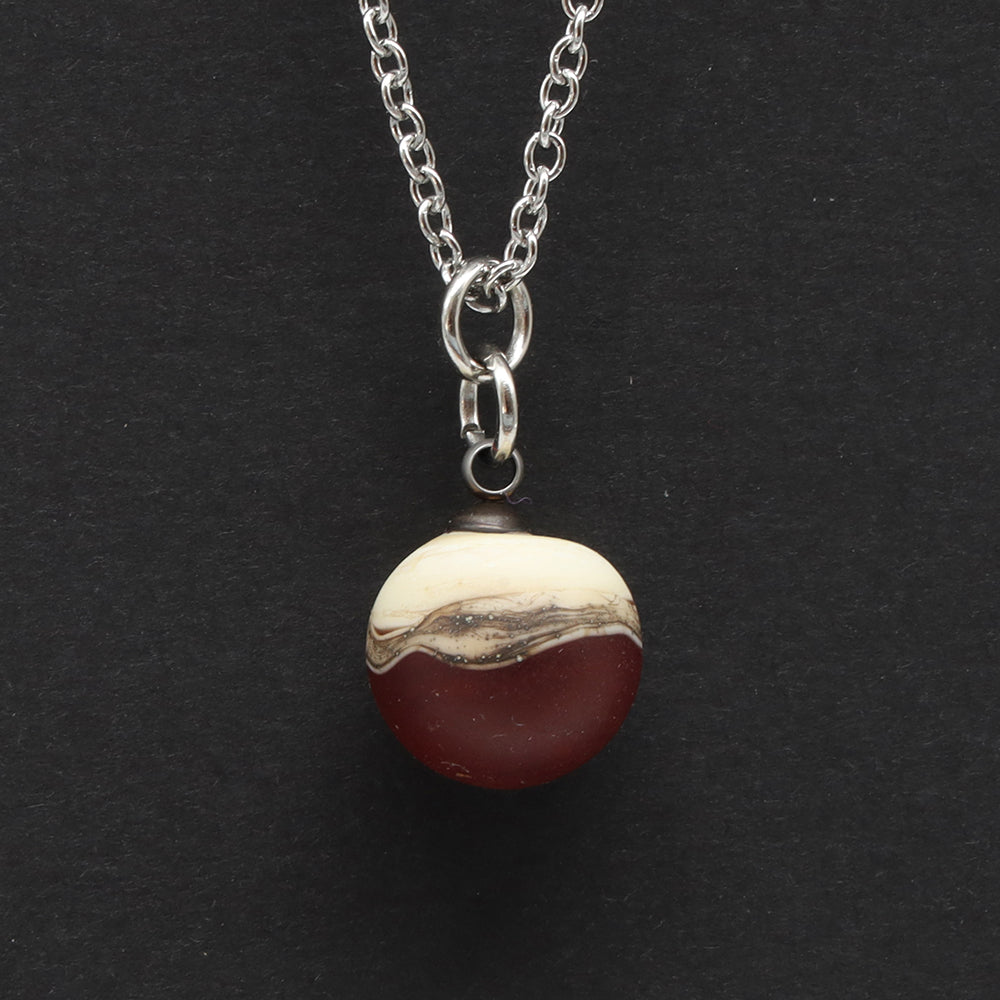 Red and Ivory Sphere Charm Stainless Steel Necklace