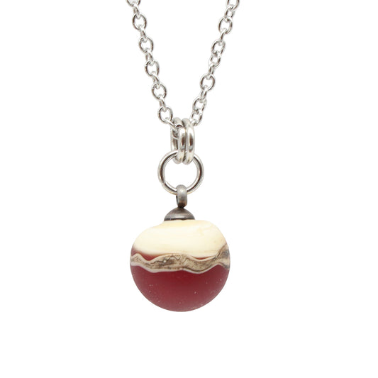 Red and Ivory Sphere Charm Stainless Steel Necklace