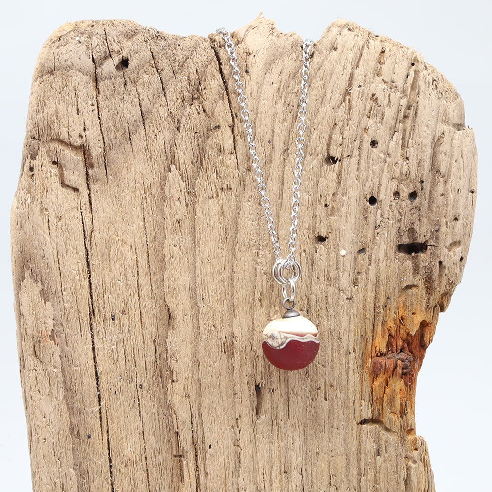 Red and Ivory Sphere Charm Stainless Steel Necklace