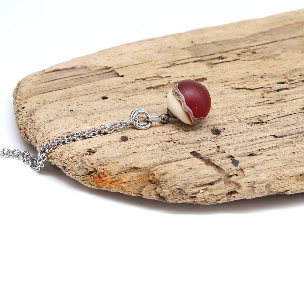 Red and Ivory Sphere Charm Stainless Steel Necklace