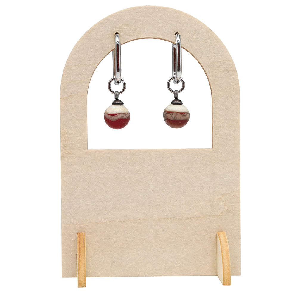 Frosted Red and Ivory Glass Oval Hoop Earrings