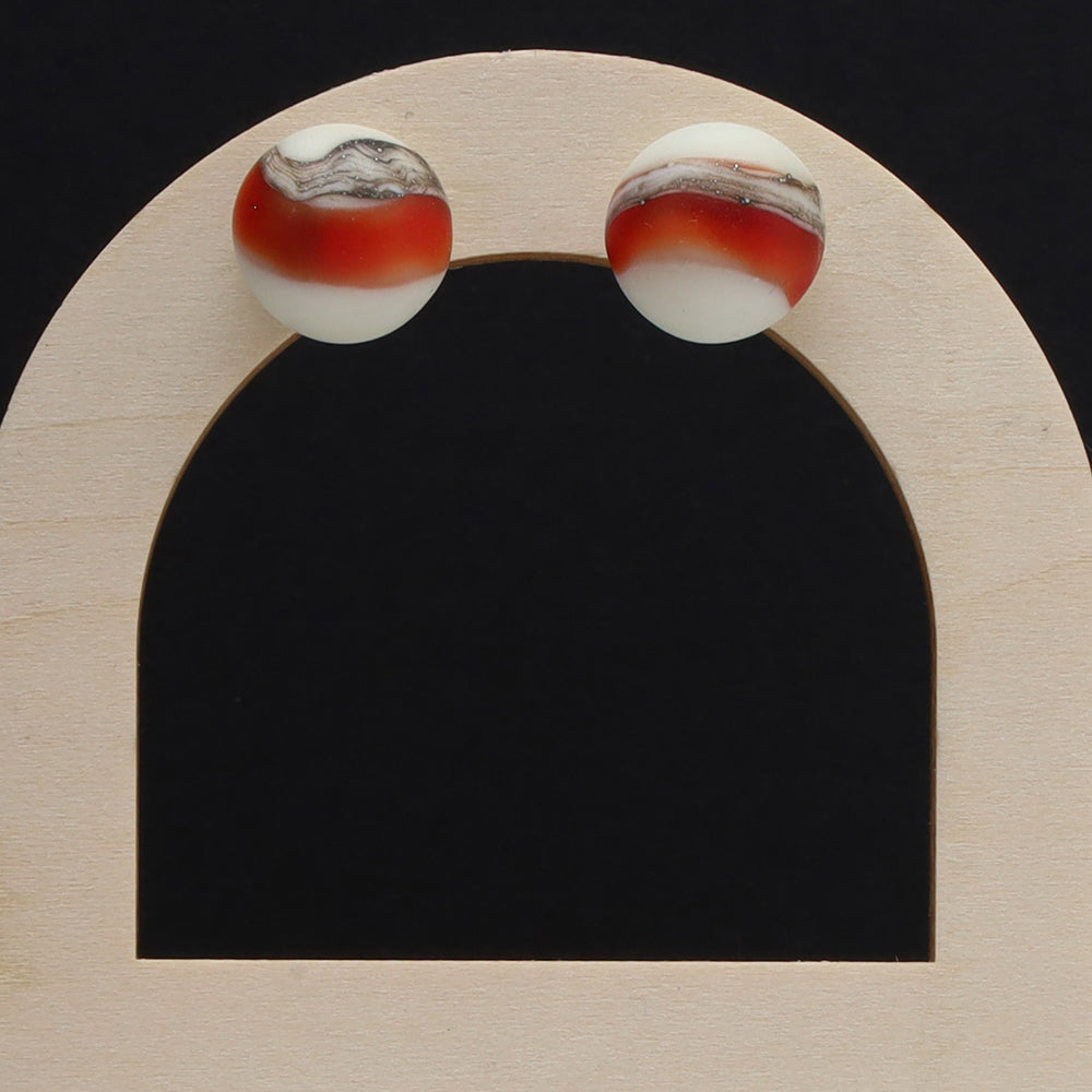 Frosted Red and Ivory Glass Stud Earrings