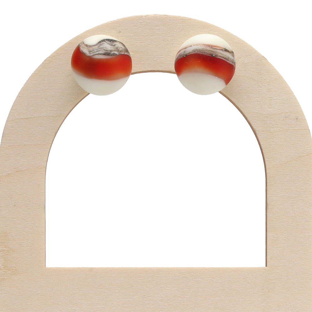 Frosted Red and Ivory Glass Stud Earrings