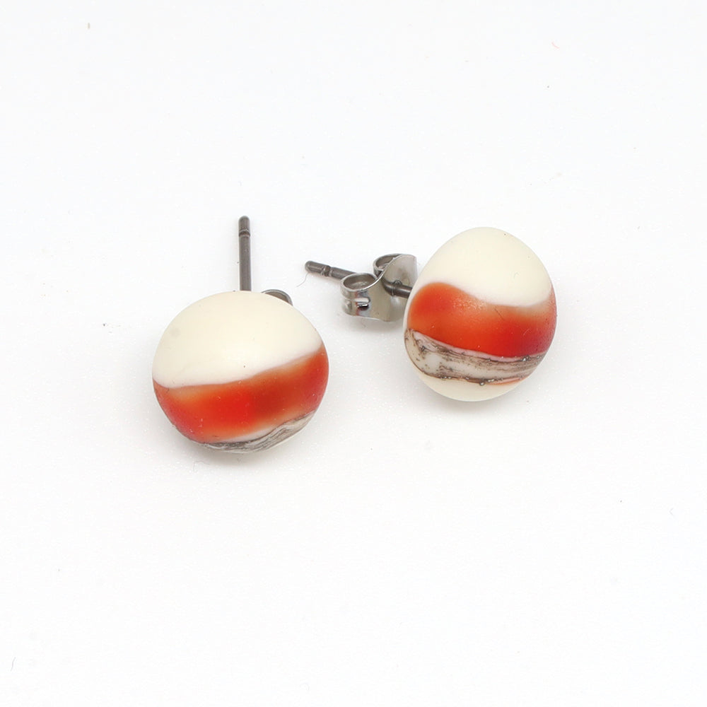 Frosted Red and Ivory Glass Stud Earrings
