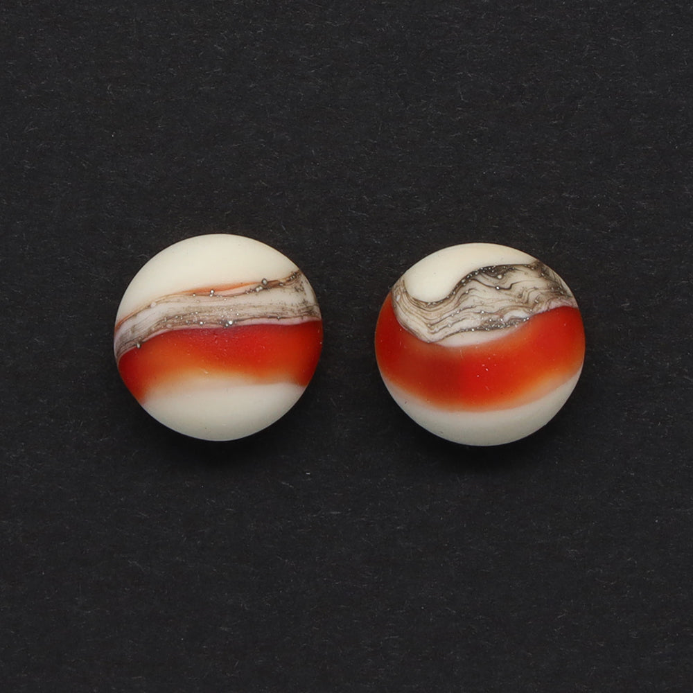 Frosted Red and Ivory Glass Stud Earrings
