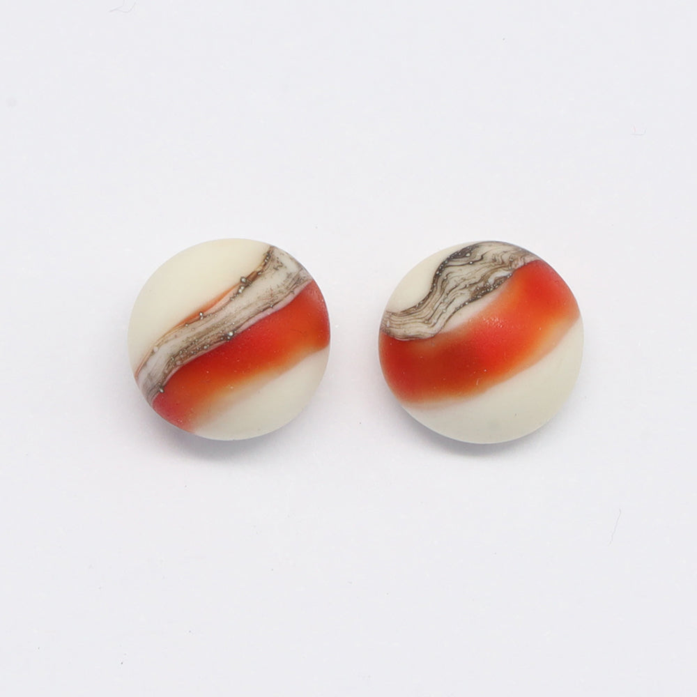 Frosted Red and Ivory Glass Stud Earrings