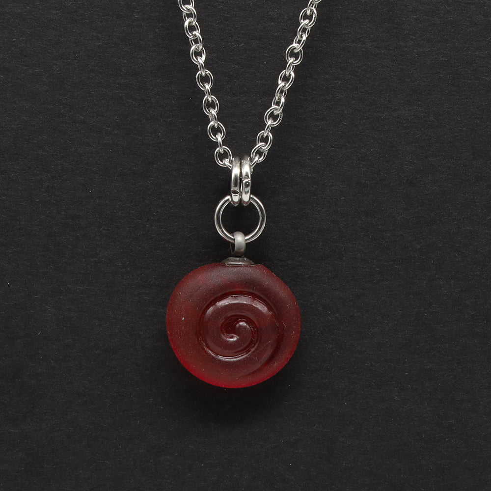 Frosted Red Spiral Charm Stainless Steel Necklace