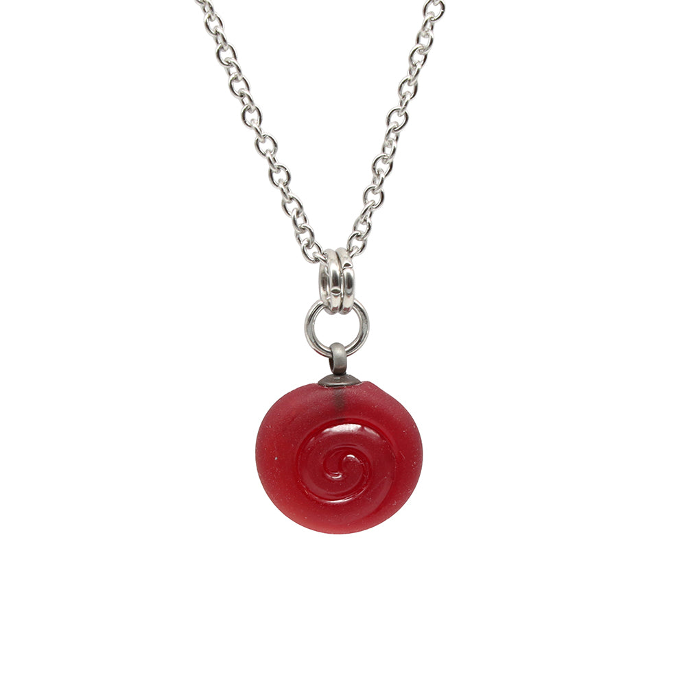 Frosted Red Spiral Charm Stainless Steel Necklace