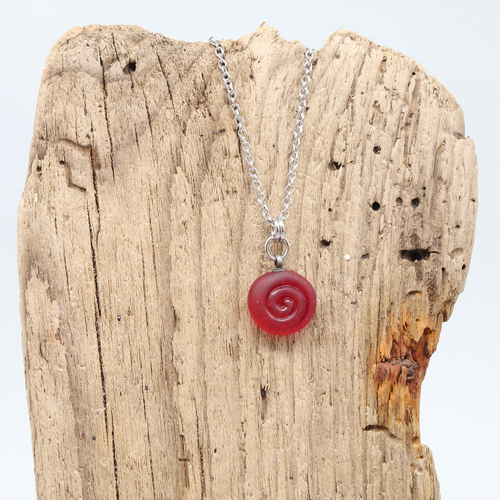 Frosted Red Spiral Charm Stainless Steel Necklace