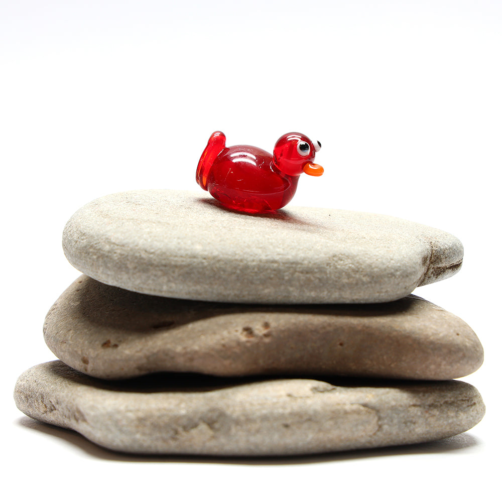 Red Transparent Glass Duck