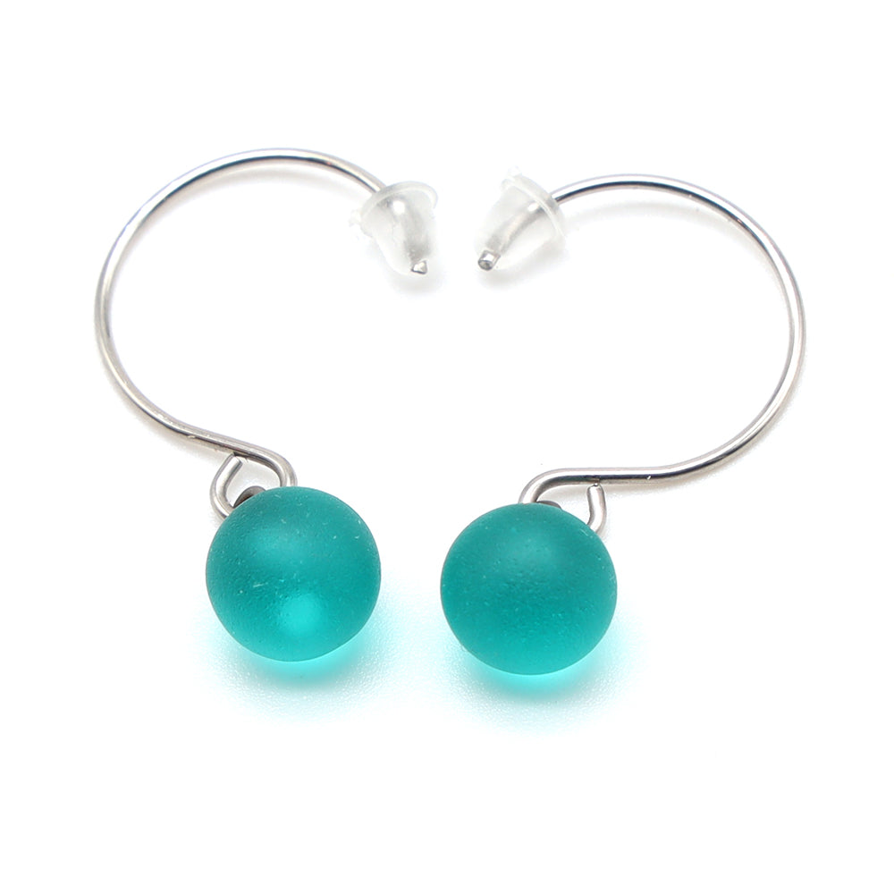 Frosted Teal Glass Hook Earrings