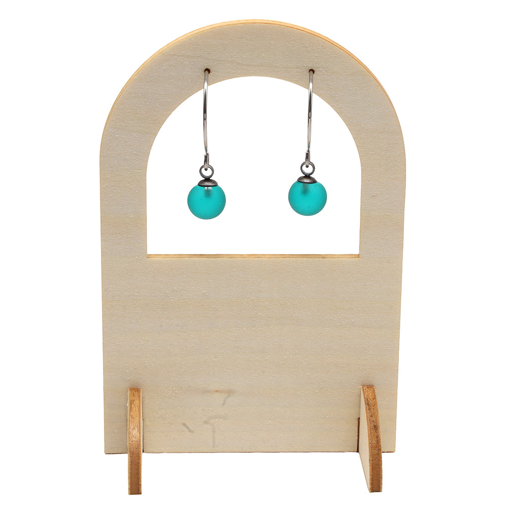 Frosted Teal Glass Hook Earrings