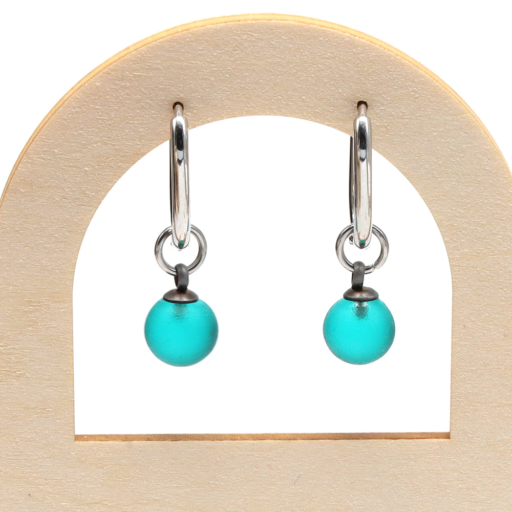 Frosted Teal Glass Oval Hoop Earrings