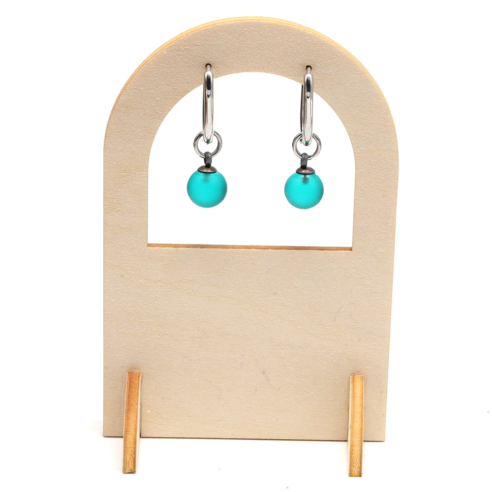 Frosted Teal Glass Oval Hoop Earrings