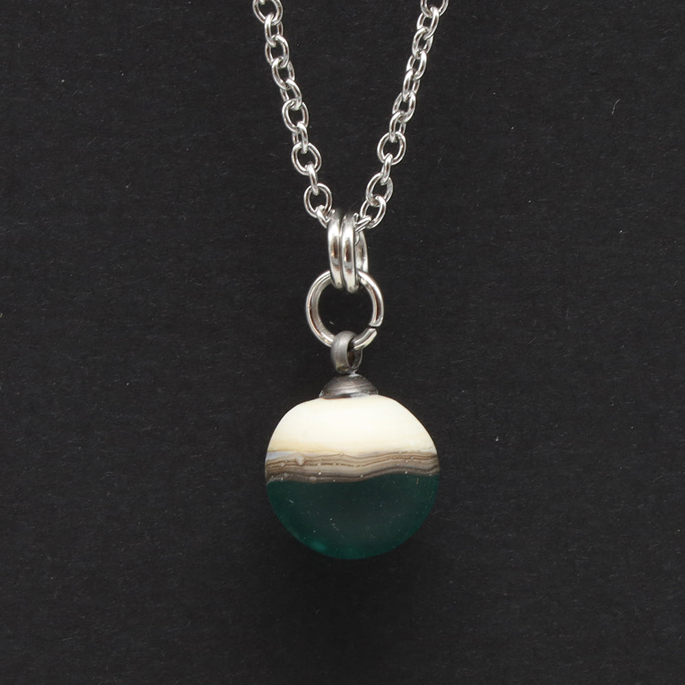 Teal and Ivory Sphere Charm Stainless Steel Necklace