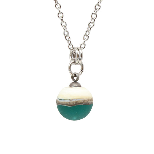 Teal and Ivory Sphere Charm Stainless Steel Necklace