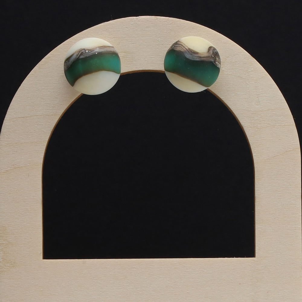 Frosted Teal and Ivory Glass Stud Earrings