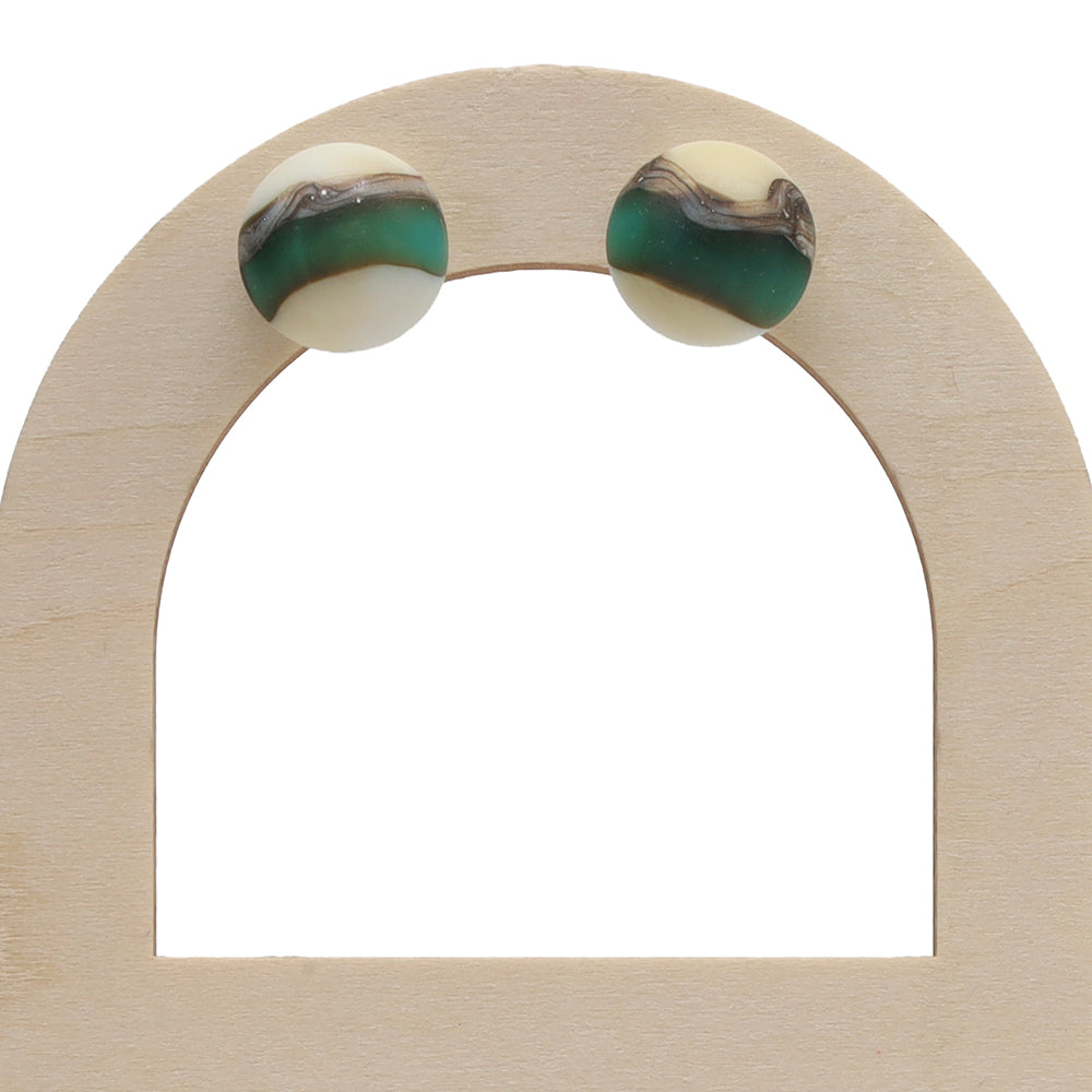 Frosted Teal and Ivory Glass Stud Earrings