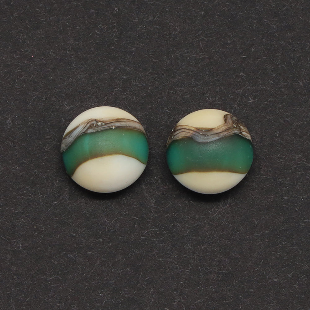 Frosted Teal and Ivory Glass Stud Earrings