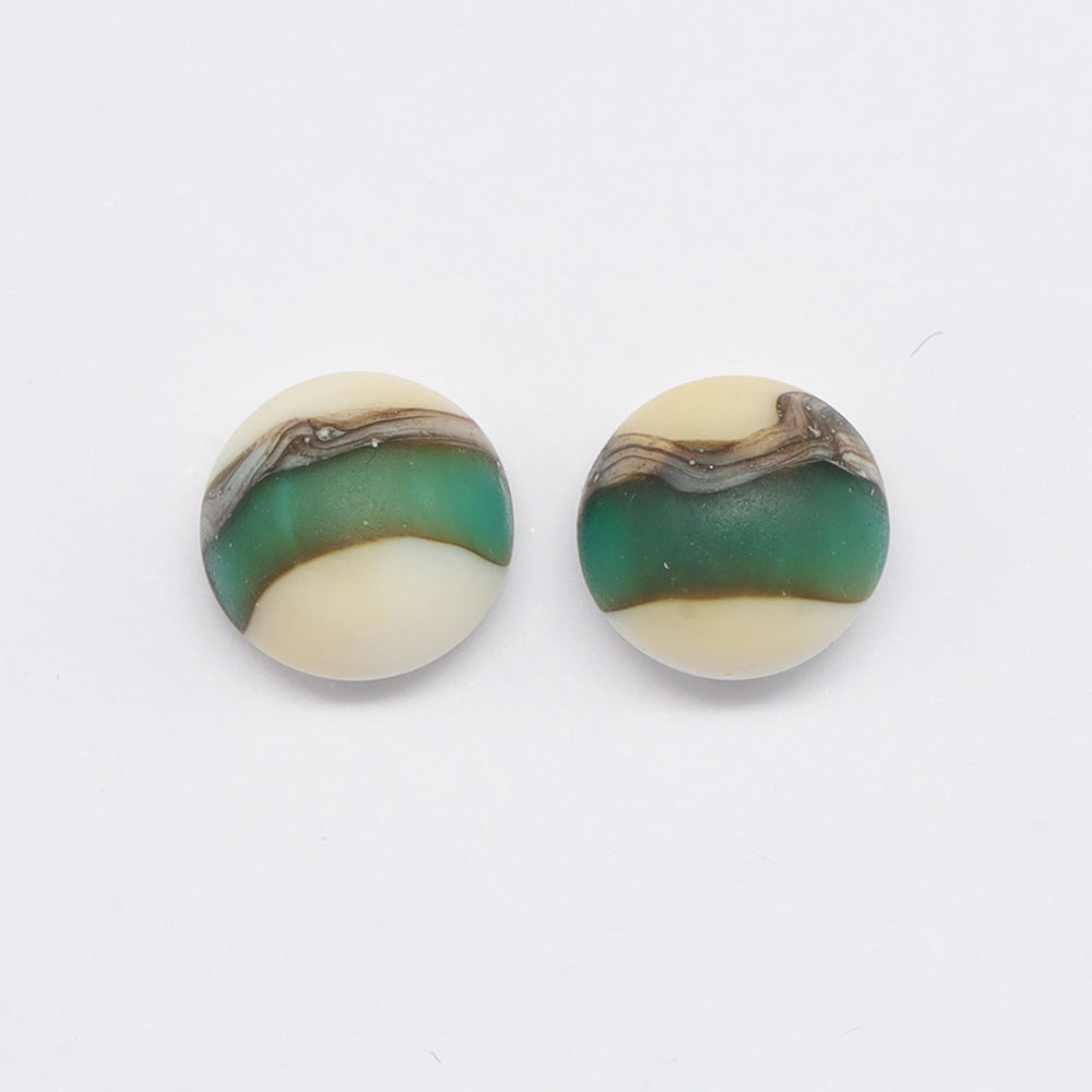 Frosted Teal and Ivory Glass Stud Earrings